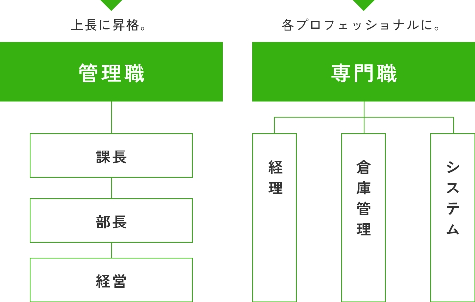 管理職コース 課長 - 部長 - 経営 -上長に昇格。